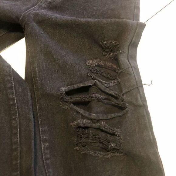 womens black destroyed ripped jeans wide leg boyfriend jeans size medium 6 - Picture 3 of 8